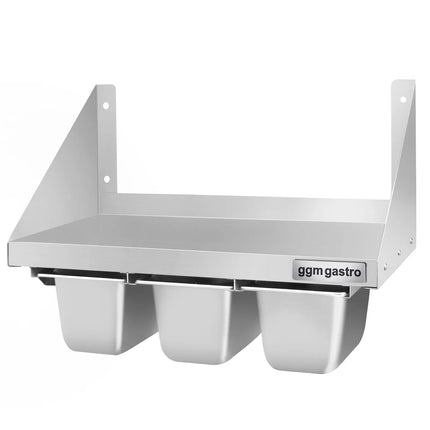 GGM Gastro Commercial Stainless Steel Wall Shelf for Containers 3x GN 1/6 - 600x300mm - with Single Tier
