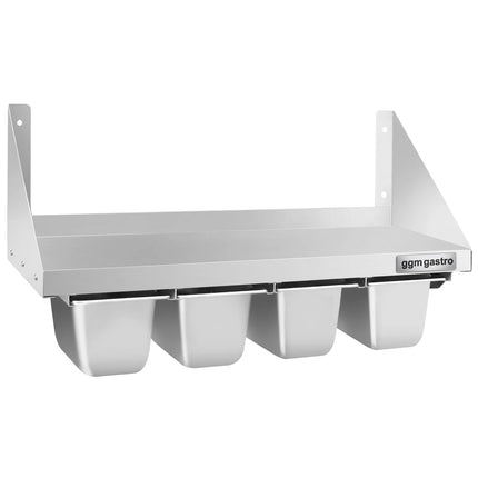 GGM Gastro Commercial Stainless Steel Wall Shelf for Containers 4x GN 1/6 - 800x300mm - with Single Tier