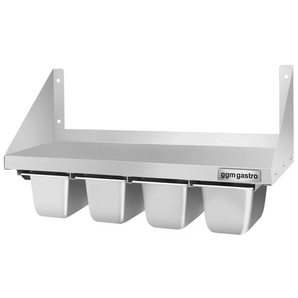 GGM Gastro Commercial Stainless Steel Wall Shelf for Containers 4x GN 1/6 - 800x300mm - with Single Tier