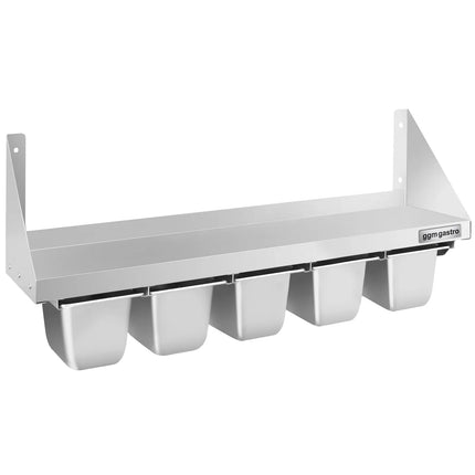 GGM Gastro Commercial Stainless Steel Wall Shelf for Containers 5x GN 1/6 - 1000x300mm - with Single Tier