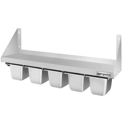 GGM Gastro Commercial Stainless Steel Wall Shelf for Containers 5x GN 1/6 - 1000x300mm - with Single Tier