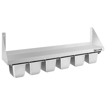 GGM Gastro Commercial Stainless Steel Wall Shelf for Containers 6x GN 1/6 - 1200x300mm - with Single Tier