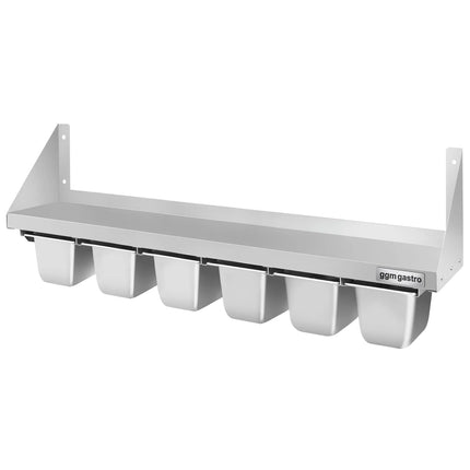 GGM Gastro Commercial Stainless Steel Wall Shelf for Containers 6x GN 1/6 - 1200x300mm - with Single Tier