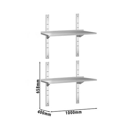 GGM Gastro Commercial Stainless Steel Wall Shelf PREMIUM - 1000x400mm - 2 Tiers