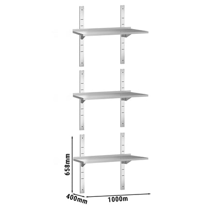 GGM Gastro Commercial Stainless Steel Wall Shelf PREMIUM - 1000x400mm - 3 Tiers