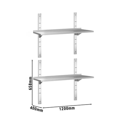 GGM Gastro Commercial Stainless Steel Wall Shelf PREMIUM - 1200x400mm - 2 Tiers