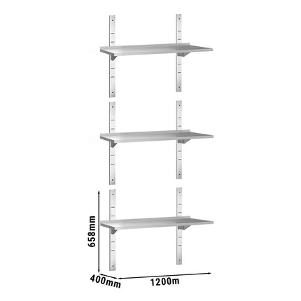 GGM Gastro Commercial Stainless Steel Wall Shelf PREMIUM - 1200x400mm - 3 Tiers