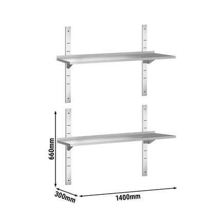 GGM Gastro Commercial Stainless Steel Wall Shelf PREMIUM - 1400x300mm - 2 Tiers