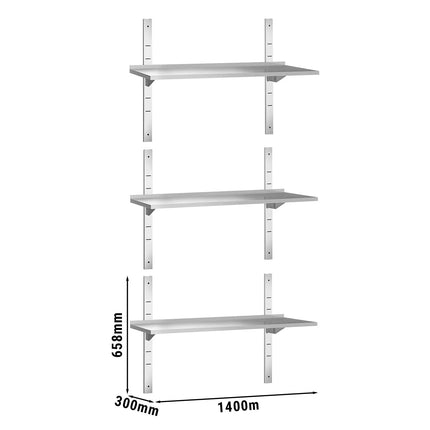 GGM Gastro Commercial Stainless Steel Wall Shelf PREMIUM - 1400x300mm - 3 Tiers
