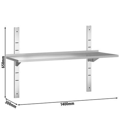 GGM Gastro Commercial Stainless Steel Wall Shelf PREMIUM - 1400x300mm - Single Tier