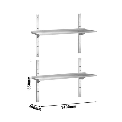 GGM Gastro Commercial Stainless Steel Wall Shelf PREMIUM - 1400x400mm - 2 Tiers