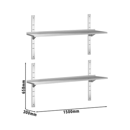 GGM Gastro Commercial Stainless Steel Wall Shelf PREMIUM - 1500x300mm - 2 Tiers