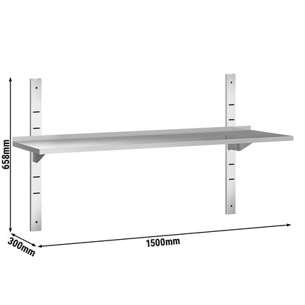 GGM Gastro Commercial Stainless Steel Wall Shelf PREMIUM - 1500x300mm - Single Tier