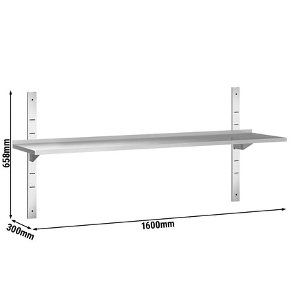 GGM Gastro Commercial Stainless Steel Wall Shelf PREMIUM - 1600x300mm - Single Tier