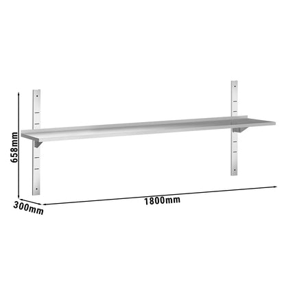 GGM Gastro Commercial Stainless Steel Wall Shelf PREMIUM - 1800x300mm - with Single Tier