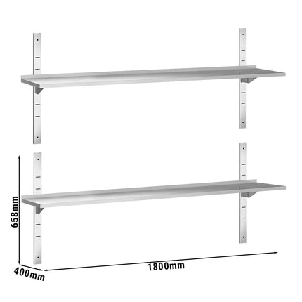 GGM Gastro Commercial Stainless Steel Wall Shelf PREMIUM - 1800x400mm - 2 Tiers