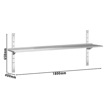 GGM Gastro Commercial Stainless Steel Wall Shelf PREMIUM - 1800x400mm - Single Tier