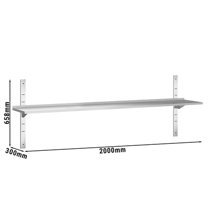 GGM Gastro Commercial Stainless Steel Wall Shelf PREMIUM - 2000x300mm - Single Tier