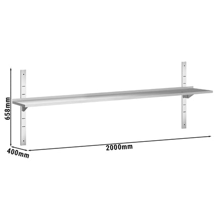 GGM Gastro Commercial Stainless Steel Wall Shelf PREMIUM - 2000x400mm - Single Tier