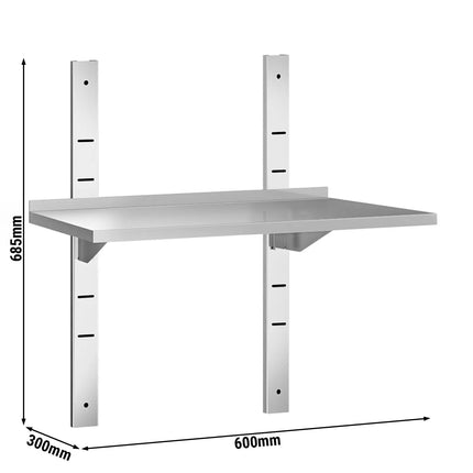 GGM Gastro Commercial Stainless Steel Wall Shelf PREMIUM - 600x300mm - Single Tier