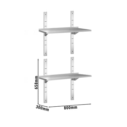 GGM Gastro Commercial Stainless Steel Wall Shelf PREMIUM - 800x300mm - 2 Tiers