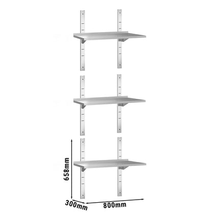 GGM Gastro Commercial Stainless Steel Wall Shelf PREMIUM - 800x300mm - 3 Tiers