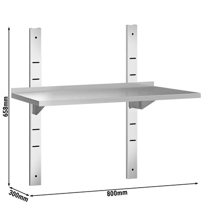 GGM Gastro Commercial Stainless Steel Wall Shelf PREMIUM - 800x300mm - Single Tier