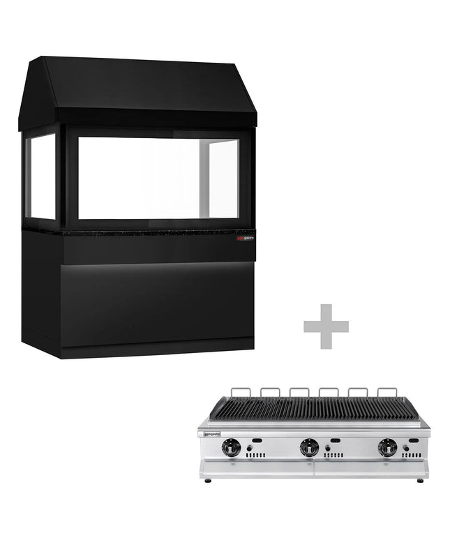 GGM Gastro Commercial Toronto Gas BBQ Chargrill – 1500 mm - Matt Black - Glass Guard - LED-lit