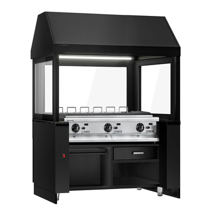 GGM Gastro Commercial Toronto Gas BBQ Chargrill – 1500 mm - Matt Black - Glass Guard - LED-lit