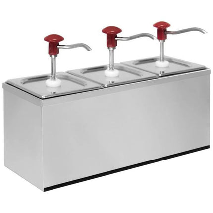 GGM Gastro Commercial Triple Sauce Pump Dispenser – Rectangular - 3×2 L - 30 ml - O‑Ring - CE Marked