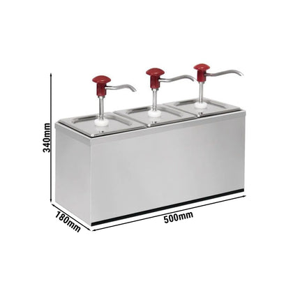 GGM Gastro Commercial Triple Sauce Pump Dispenser – Rectangular - 3×2 L - 30 ml - O‑Ring - CE Marked