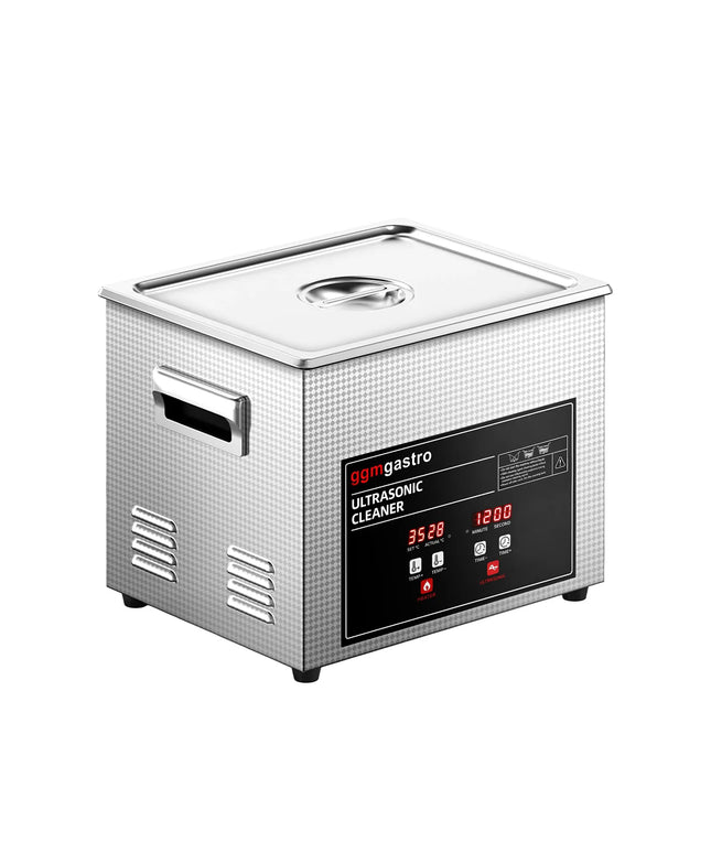 GGM Gastro Commercial Ultrasonic Cleaner - 10L - 240W Ultrasonic Power - 40kHz - Digital - with Heater - Degas - with Drain Tap