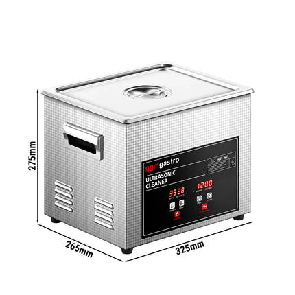 GGM Gastro Commercial Ultrasonic Cleaner - 10L - 240W Ultrasonic Power - 40kHz - Digital - with Heater - Degas - with Drain Tap
