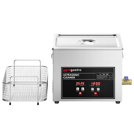 GGM Gastro Commercial Ultrasonic Cleaner - 10L - 240W Ultrasonic Power - 40kHz - Digital - with Heater - Degas - with Drain Tap