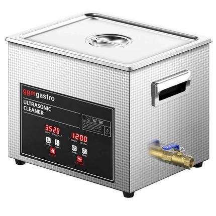 GGM Gastro Commercial Ultrasonic Cleaner - 10L - 240W Ultrasonic Power - 40kHz - Digital - with Heater - Degas - with Drain Tap