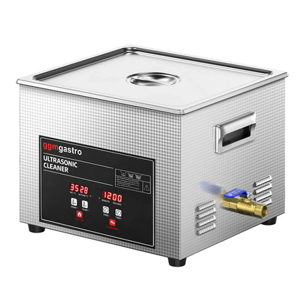 GGM Gastro Commercial Ultrasonic Cleaner - 15L - 360W Ultrasonic Power - 40kHz - Digital - with Heater - Degas - with Drain Tap