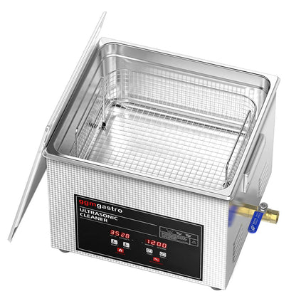 GGM Gastro Commercial Ultrasonic Cleaner - 15L - 360W Ultrasonic Power - 40kHz - Digital - with Heater - Degas - with Drain Tap