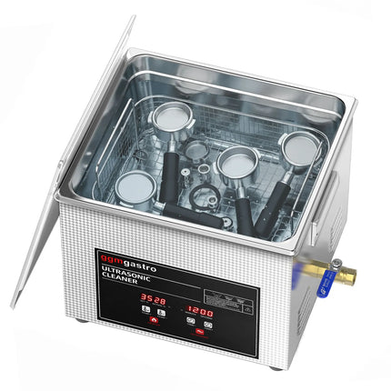 GGM Gastro Commercial Ultrasonic Cleaner - 15L - 360W Ultrasonic Power - 40kHz - Digital - with Heater - Degas - with Drain Tap