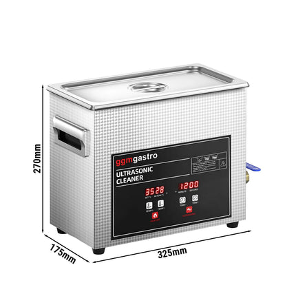 GGM Gastro Commercial Ultrasonic Cleaner - 6.5L - 180W Ultrasonic Power - 40kHz - Digital - with Heater - Degas - with Drain Tap