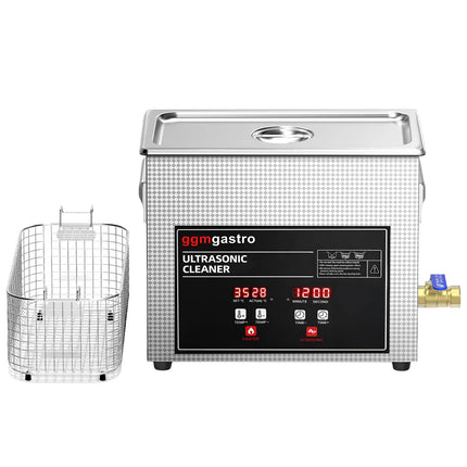GGM Gastro Commercial Ultrasonic Cleaner - 6.5L - 180W Ultrasonic Power - 40kHz - Digital - with Heater - Degas - with Drain Tap
