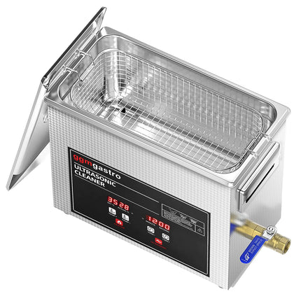 GGM Gastro Commercial Ultrasonic Cleaner - 6.5L - 180W Ultrasonic Power - 40kHz - Digital - with Heater - Degas - with Drain Tap