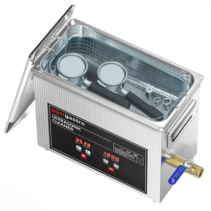 GGM Gastro Commercial Ultrasonic Cleaner - 6.5L - 180W Ultrasonic Power - 40kHz - Digital - with Heater - Degas - with Drain Tap
