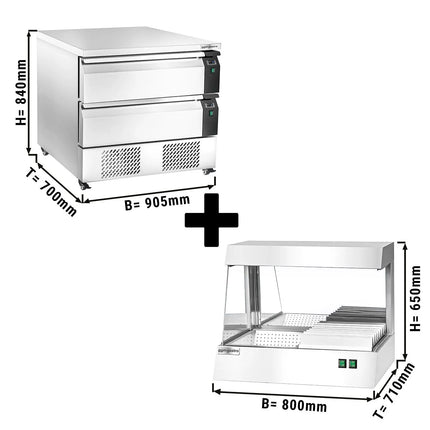 GGM Gastro Commercial Undercounter Fridge Freezer - 905mm - 2 Drawer - 2x GN 1/1 - incl. Chip Scuttle