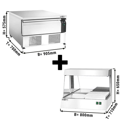 GGM Gastro Commercial Undercounter Fridge Freezer - Dual Temperature [-22 to +8°C] - 905mm - 1 Drawer - 2x GN 1/1 - incl. Chip Scuttle