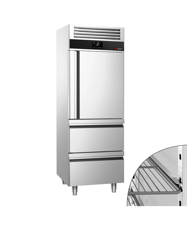 GGM Gastro Commercial Upright Display Freezer PREMIUM - GN 2/1 - 700L - with 1 glass door & 2 drawers