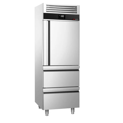 GGM Gastro Commercial Upright Display Freezer PREMIUM - GN 2/1 - 700L - with 1 glass door & 2 drawers