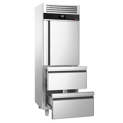 GGM Gastro Commercial Upright Display Freezer PREMIUM - GN 2/1 - 700L - with 1 glass door & 2 drawers