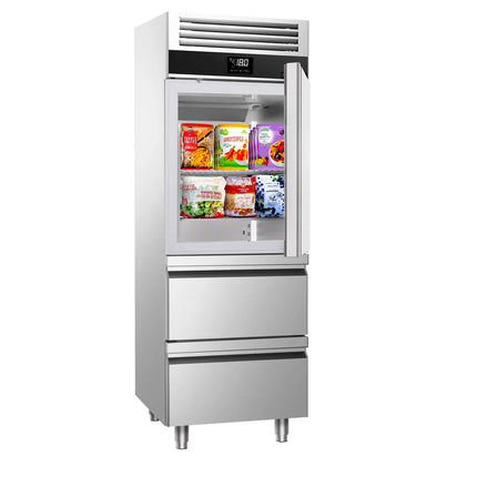 GGM Gastro Commercial Upright Display Freezer PREMIUM - GN 2/1 - 700L - with 1 glass door & 2 drawers