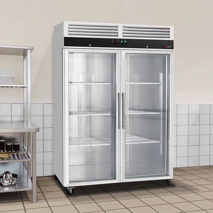 GGM Gastro Commercial Upright Display Freezer Stainless steel ECO - 1200L - with 2 glass doors
