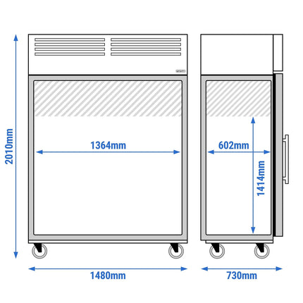 GGM Gastro Commercial Upright Display Freezer Stainless steel ECO - 1200L - with 2 glass doors
